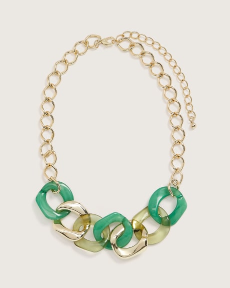 Short Necklace with Gold and Green Links