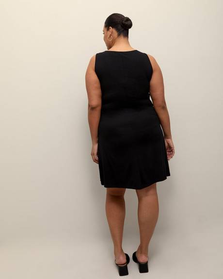 Responsible, Black Boat-Neck Knit Dress with Side Shirring