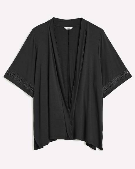 Short-Sleeve Cardigan with Decorative Trim