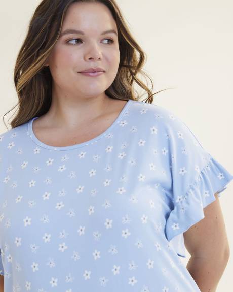 Chemise de nuit imprimée courte à manches courtes à volants - ti VOGLIO