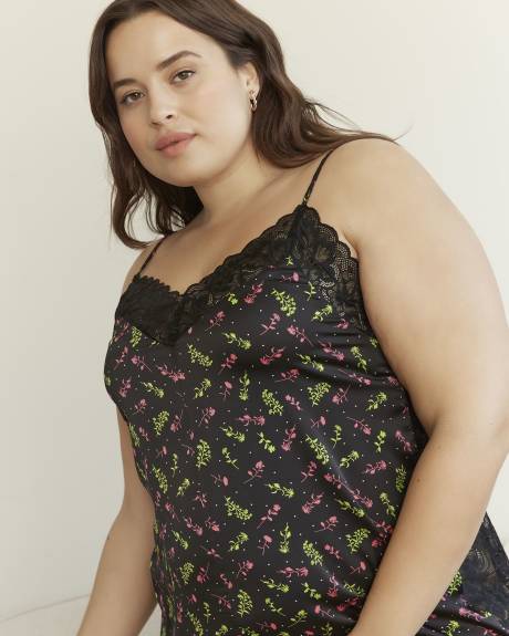 Sexy Floral Satin Nighty with Lace - Déesse Collection