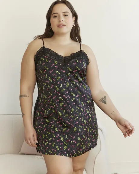 Sexy Floral Satin Nighty with Lace - Déesse Collection