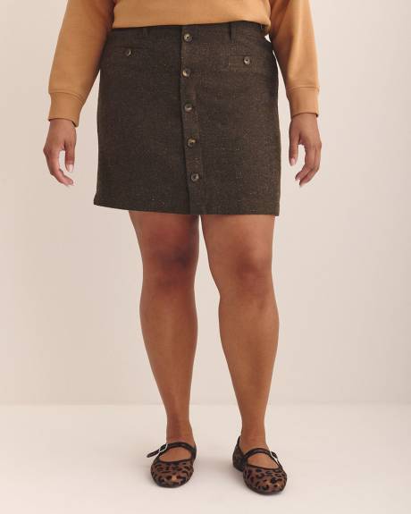 Curvy Brown Wool Blend Mini Skirt