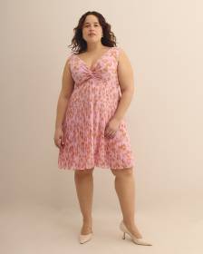 Floral Knotted Sleeveless Dress with Pleated Skirt