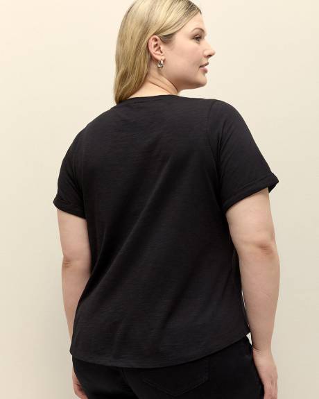 Short-Sleeve Henley Knit Top