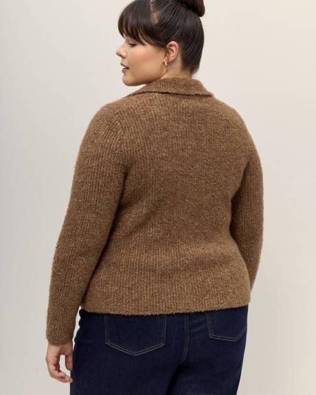 Boucle Knit Cardigan with Shirt Collar - Addition Elle
