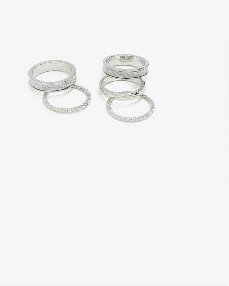 Assorted Rings with Silver Paper Glitter, Set of 5