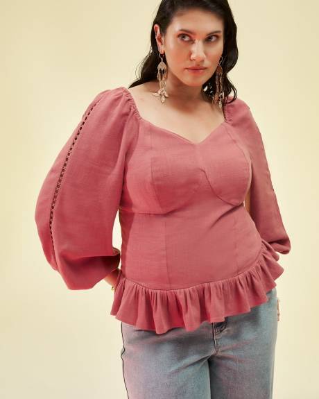 Blouse with Sweetheart Neckline and Smocked Back - Addition Elle