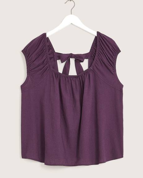 Linen Blend Blouse with Knotted Back
