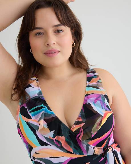 One-Piece Bathing Suit with Wrap and Ruffle Details