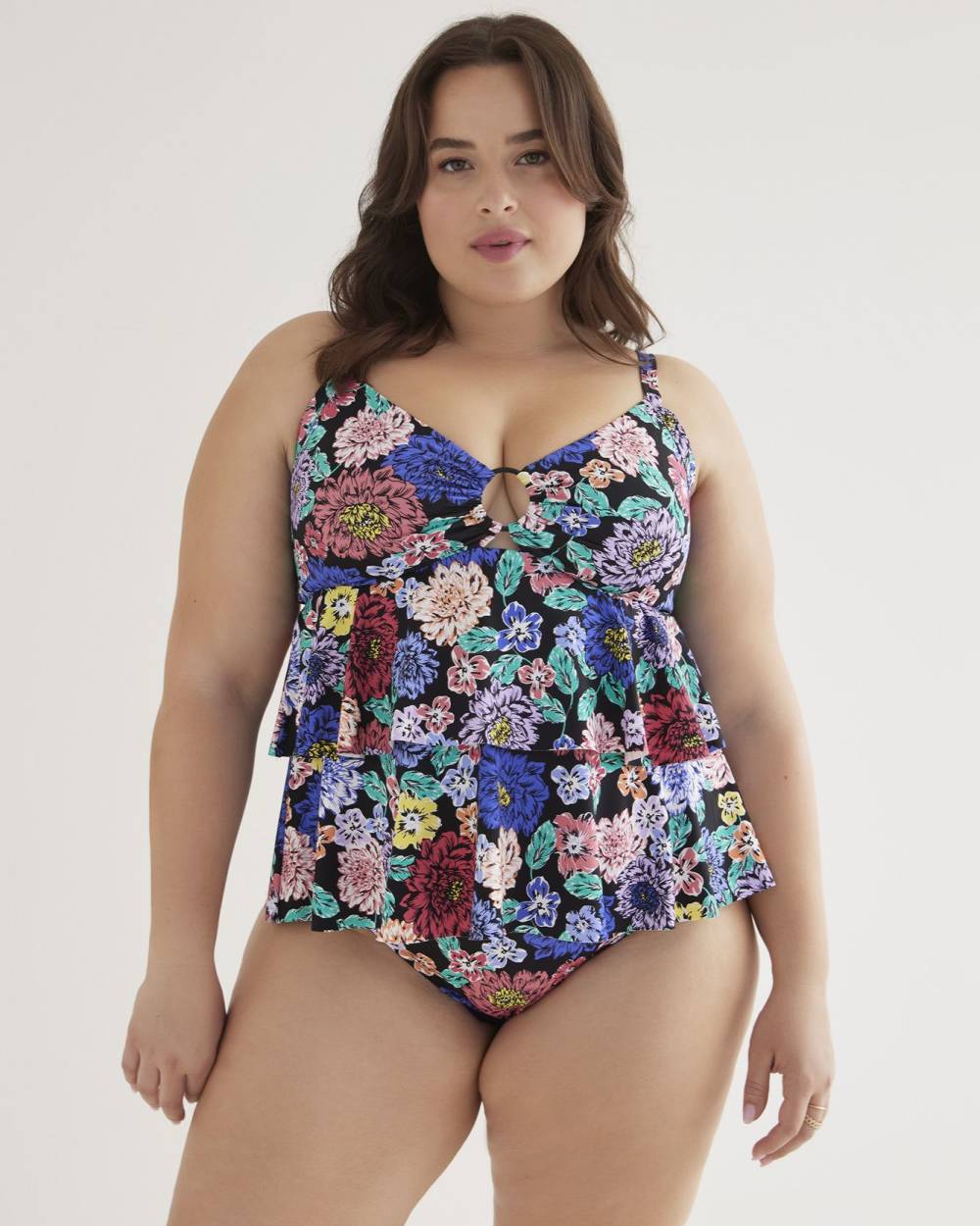 Printed Ruffled Tankini with Peekaboo
