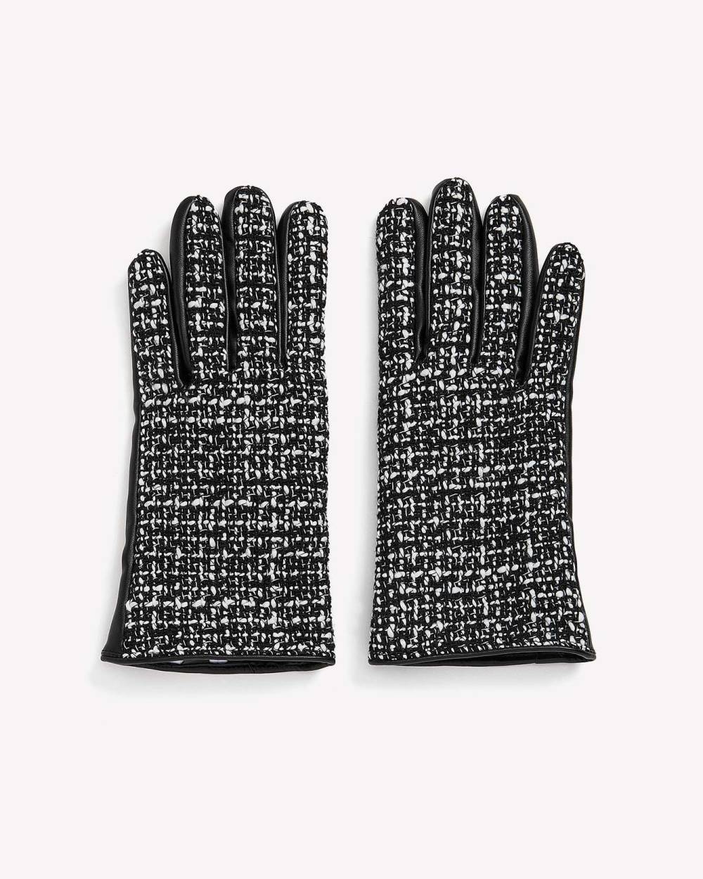 Tweed Gloves with Faux Leather Palm