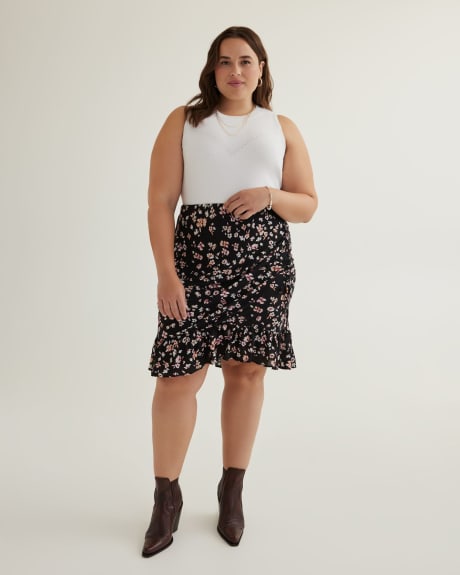 Floral Pull-On Tiered Skirt with Rushed Drawstring | Penningtons