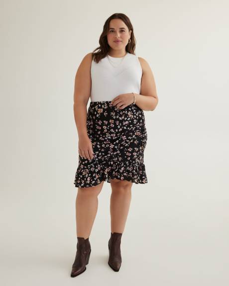 Floral Pull-On Tiered Skirt with Rushed Drawstring | Penningtons