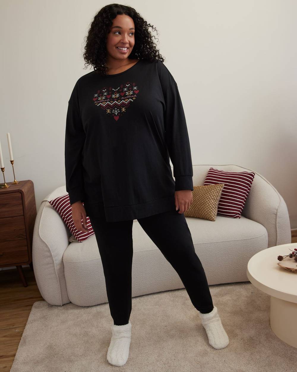 Ensemble-pyjama tunique avec coeur Fair Isle sur la poitrine - ti Voglio