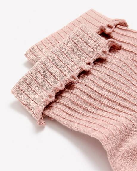 Lettuce-Edge Ribbed Pointelle Ankle Socks
