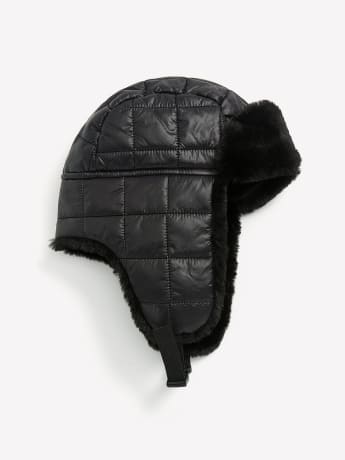 Black Quilted Nylon Trapper Hat