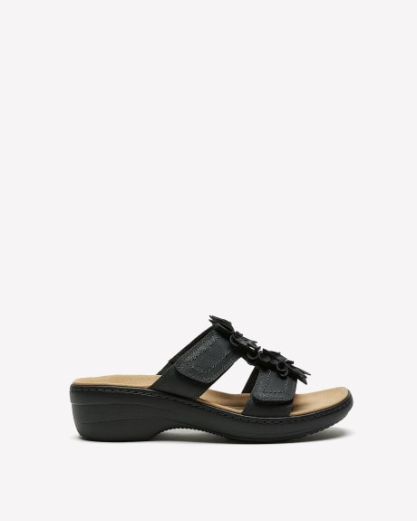 Wide Width, Leather Wedge Sandal with Floral Detail - Clarks