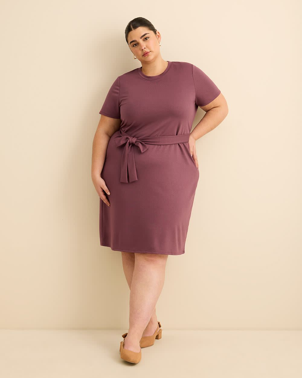 Plum Knit Dress with Removable Belt
