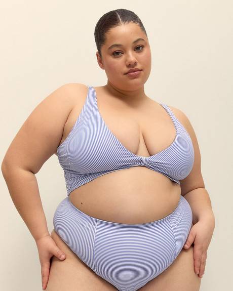 Blue Striped Plunge Bikini Top