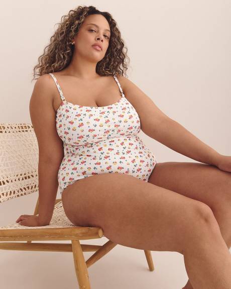 Maillot une-pièce blanc fleuri Samantha avec ouverture à l'avant - Nana The Brand