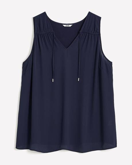 Blouse tunique sans manches à encolure en V, tissu responsable