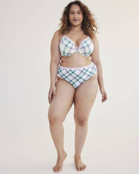 Front Closure Plunge Bra, Plaid Print and Lace Trims - Déesse Collection