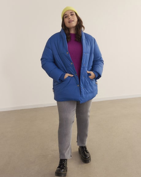 Manteau matelassé à col châle, tissu responsable