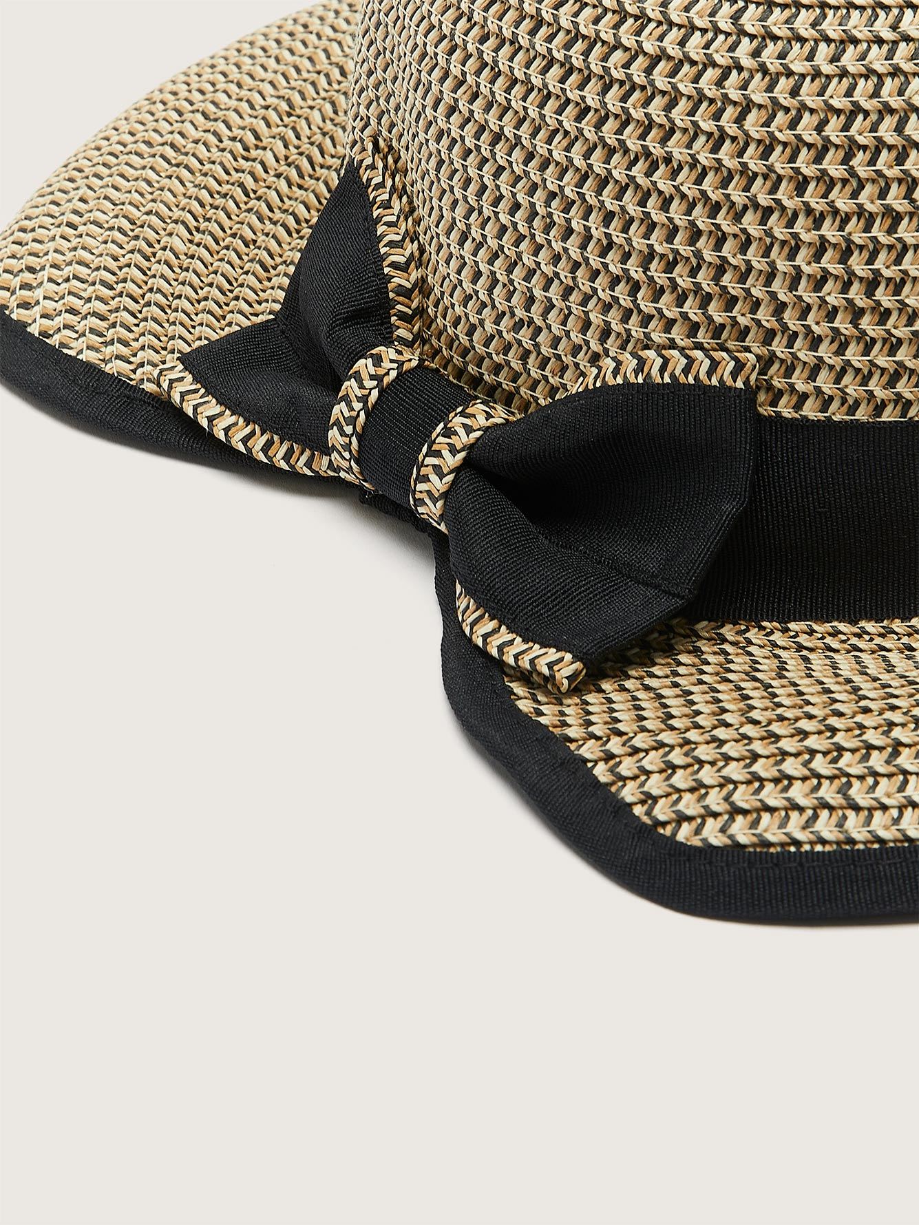 Two-Tone Straw Hat with Grosgrain Bow