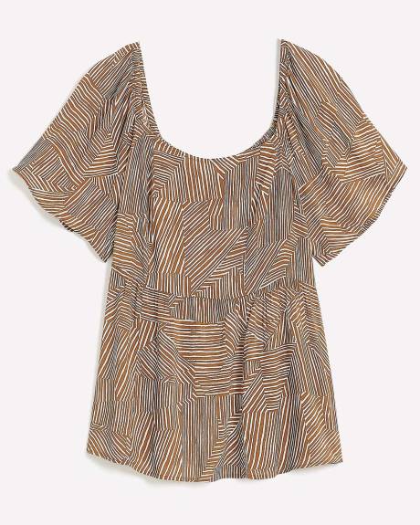 Printed Square Neck Blouse with Flutter Sleeves