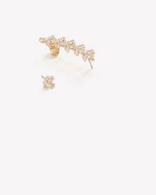 Bague et boucle d'oreille en tige de feuilles avec strass
