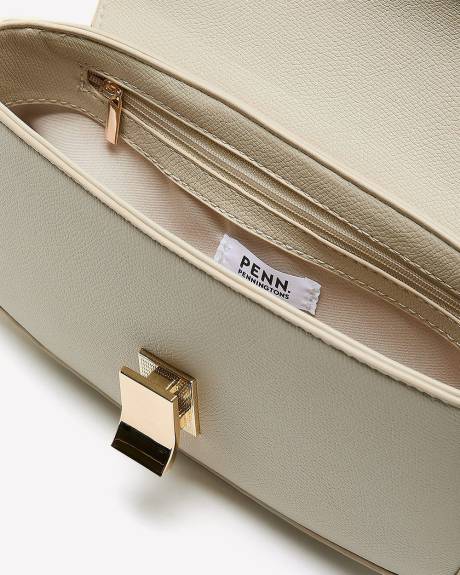 White Structured Flap Handbag with Metal Clasp - Addition Elle