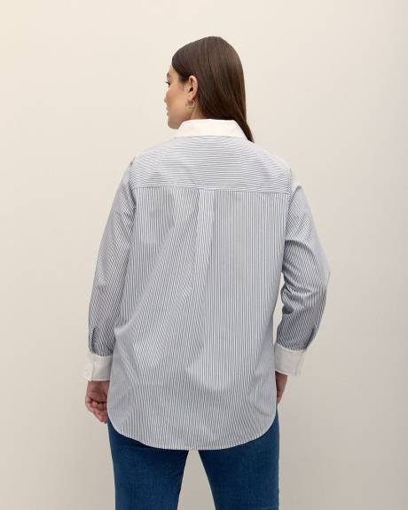 Striped Blue Buttoned-Down Poplin Shirt