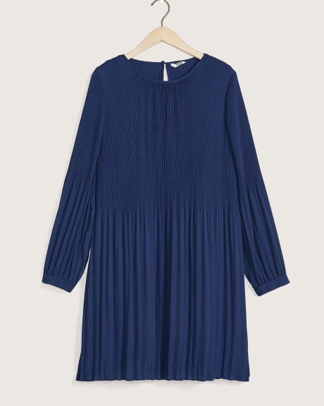 Responsible, Pleat and Release Solid Long-Sleeve Dress