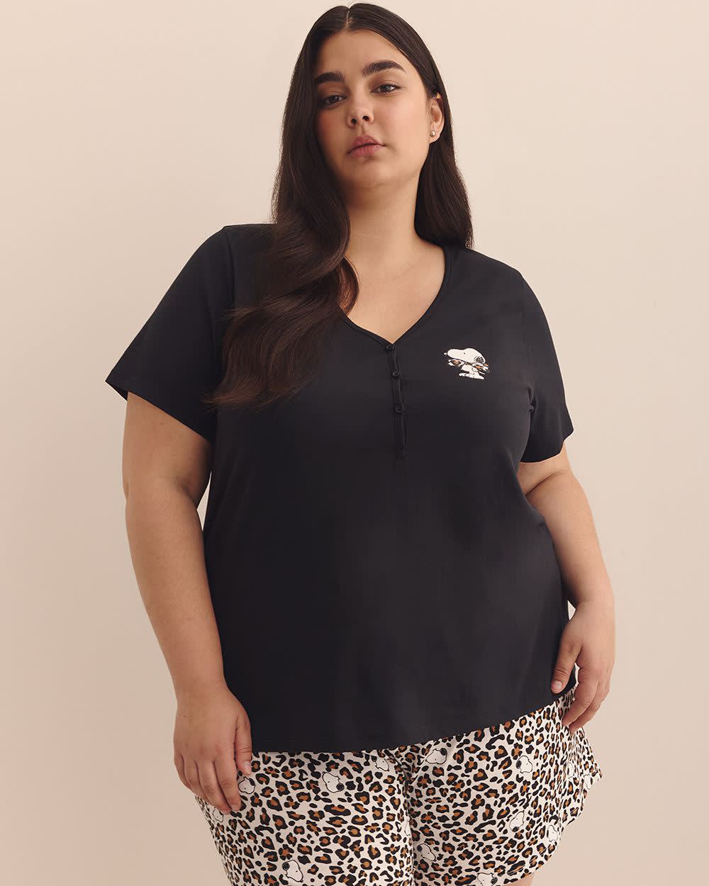 Black Snoopy Henley-Neck Pyjama Top - ti Voglio