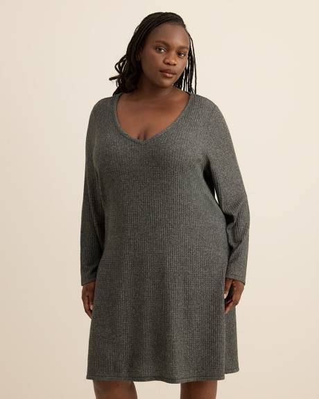 Grey Waffle Knit Long-Sleeve Sleepshirt - ti Voglio