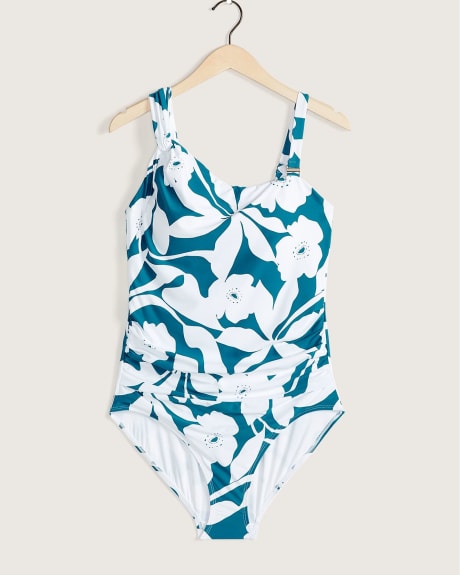 Printed Off the Shoulder Twist One Piece Swimsuit - Anne Cole