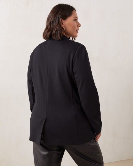 Single Breasted Blazer With PU Lapel - Addition Elle