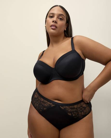 Culotte échancrée noire avec dentelle et maille - Déesse Collection