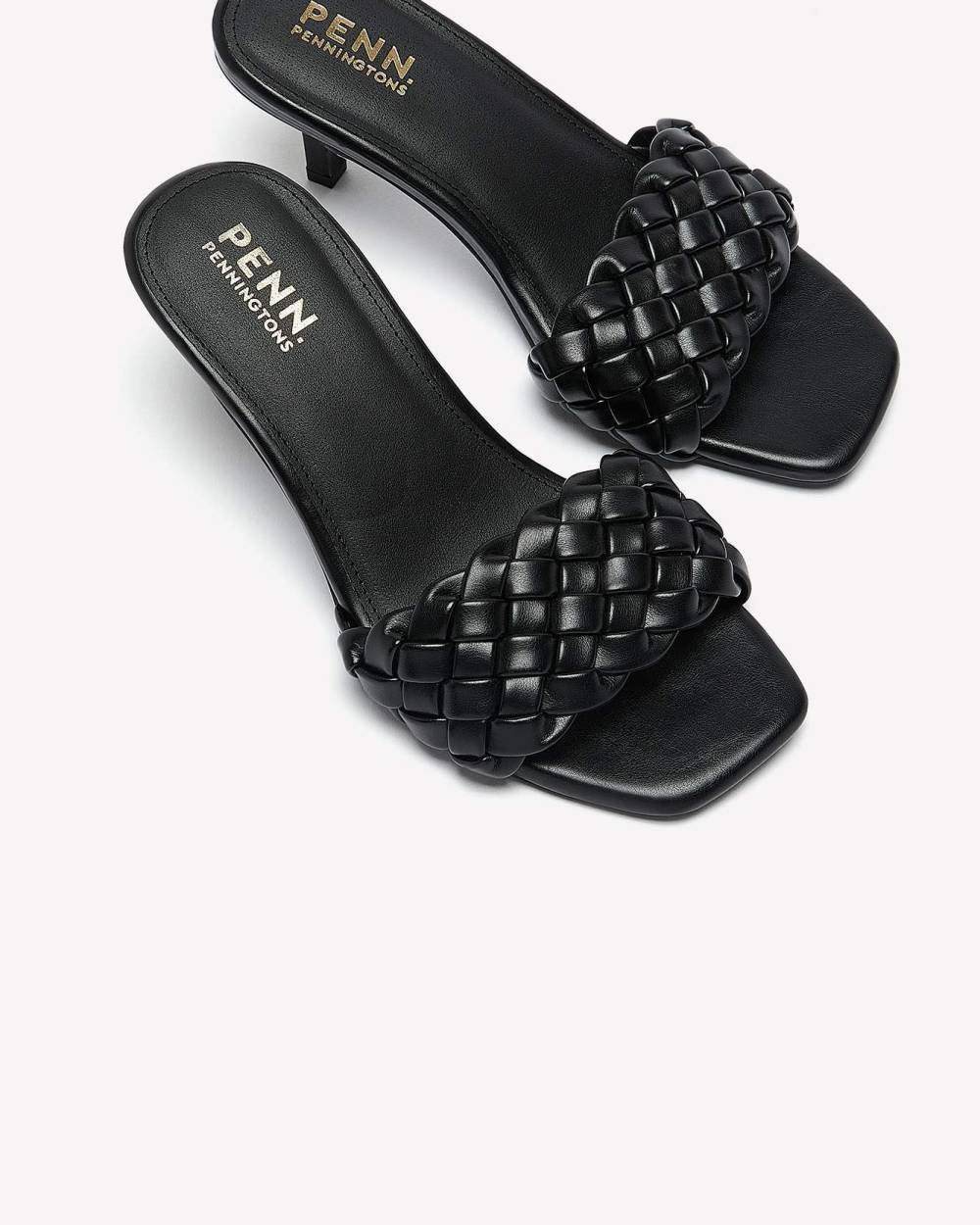 Extra Wide Width Black Kitten Heel Weaved Sandal Penningtons