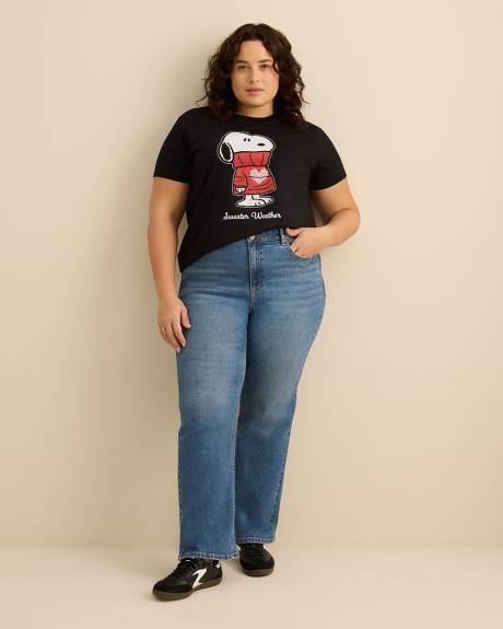 T-shirt noir avec imprim&eacute; de Snoopy