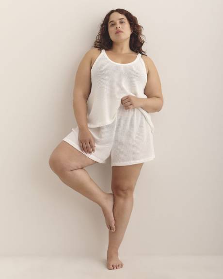 Short couvre-maillot blanc crocheté