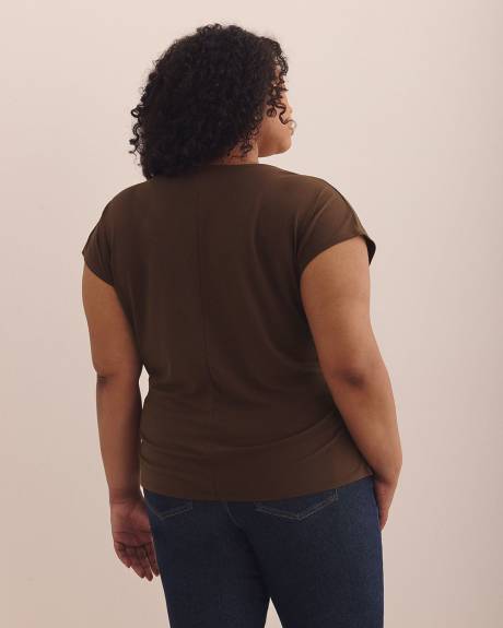 Overlap-Front Knit Top with Shirring at Side