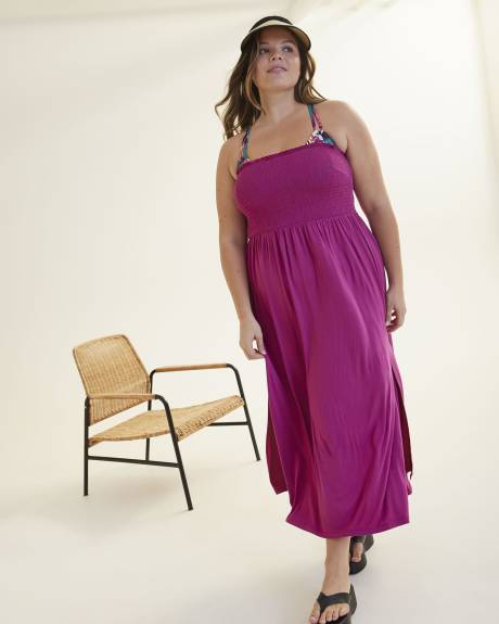 Robe cache-maillot maxi à smocks