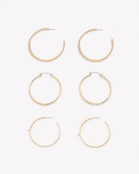 Boucles d'oreilles anneaux dorées assorties, ens. de 3