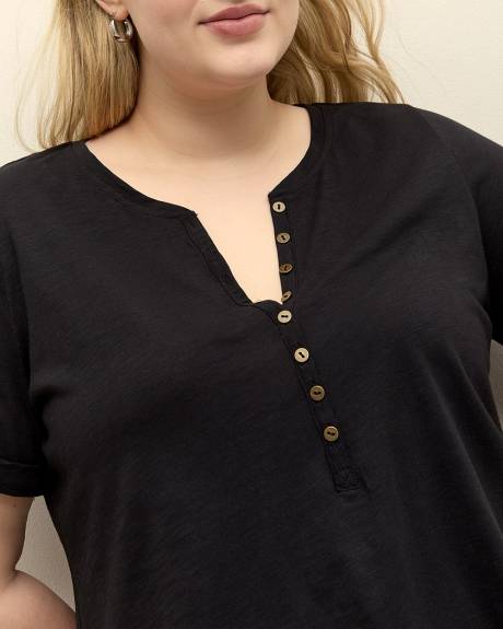 Short-Sleeve Henley Knit Top