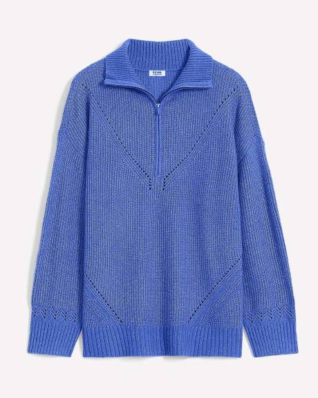 Blue Half-Zip Knit Sweater