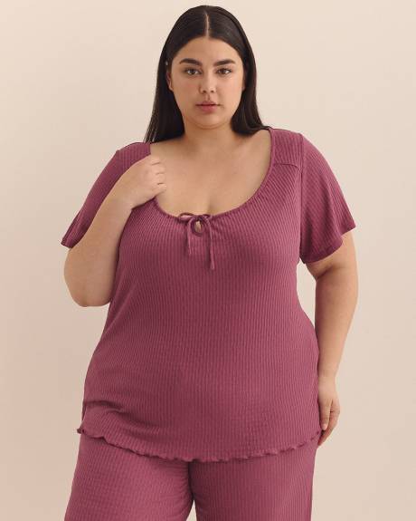 Textured Knit Pyjama Top with Lettuce Edge - ti Voglio