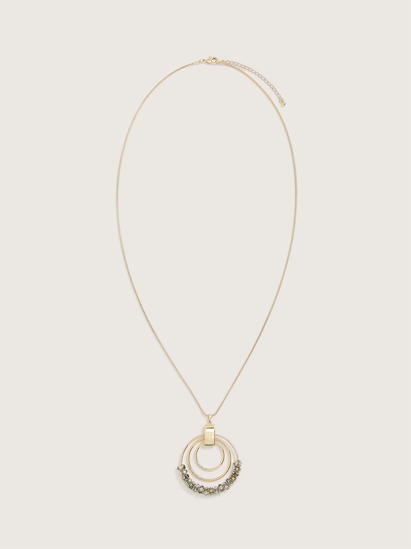 Long collier à mailles serpent avec pendentif à trois anneaux
