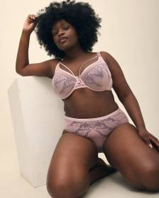 Lilac Satin High-Cut Brief with Lace Embroidery - Déesse Collection